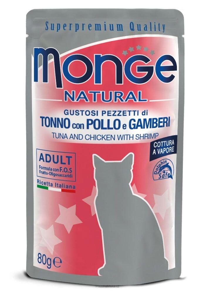 MONGE NATURAL kapsička tuňák a kuře v želé s krevetami pro kočky80g