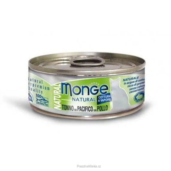 MONGE NATURAL kousky tuňáka s kuřecím masem pro kočky 80 g
