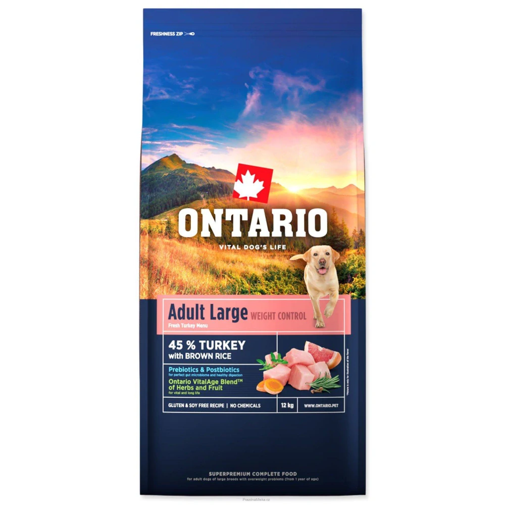 Krmivo Ontario Large Weight Control Turkey & Brown Rice 12k