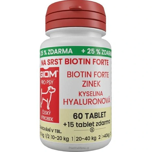 Giom S Na srst Biotin FORTE pes, kočka 60 tbl + 25 % zdarma