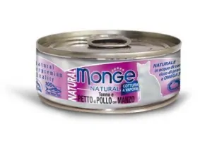 MONGE NATURAL tuňák s kuřecími prsy a hovězím pro kočky 80 g
