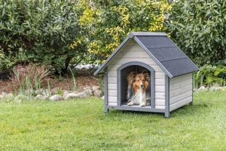 Natura bouda pro psa se sedlovou střechou, M-L: 83 x 87 x 101 cm, šedá
